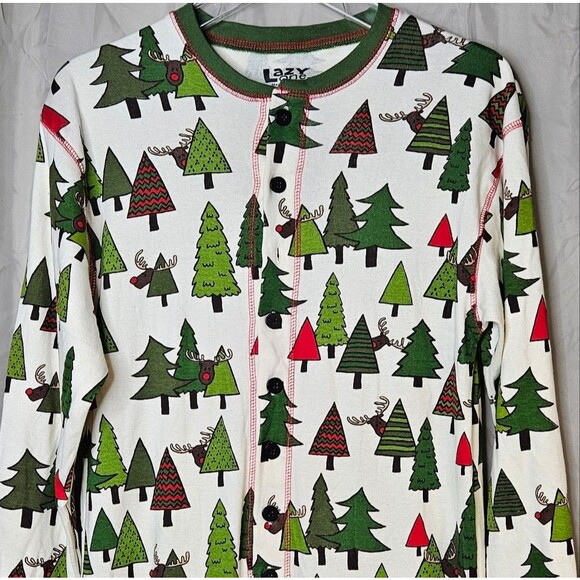 Lazy One No Peeking Flapjack Button Front One Piece Reindeer Christmas Pajamas - Picture 2 of 15